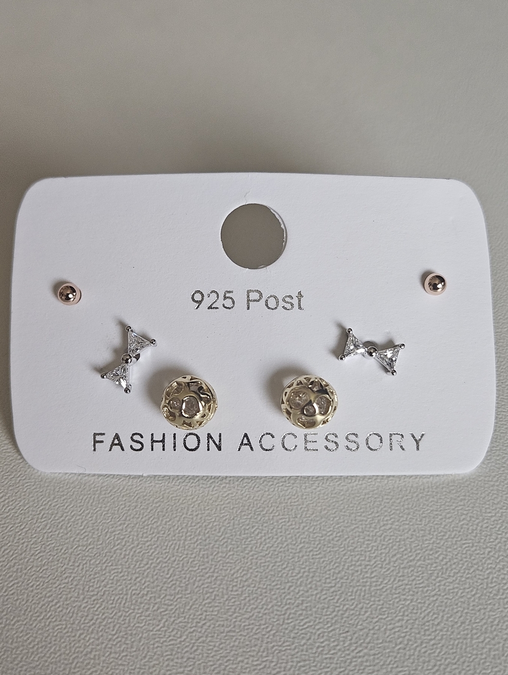 Stud Earring Set With 925 Silver Posts In Gold, Rose Gold, and Silver